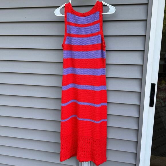 Scoop size L Crochet Orange-Red and Lavender Purple Striped Midi Dress - Picture 9 of 14